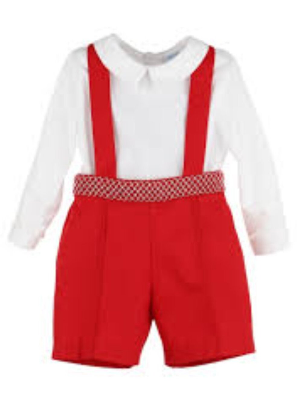 Luli & Me Red Timeless Bliss Smocked Suspender Shorts Set jon jon longall 2T new